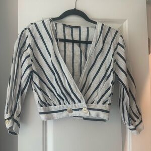 Zara Navy and White Striped Crop Top